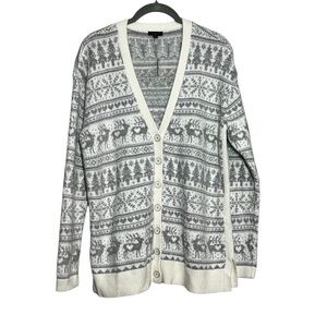 Talbots Christmas Cardigan Sweater Womens Small White Silver Fair Isle Holiday